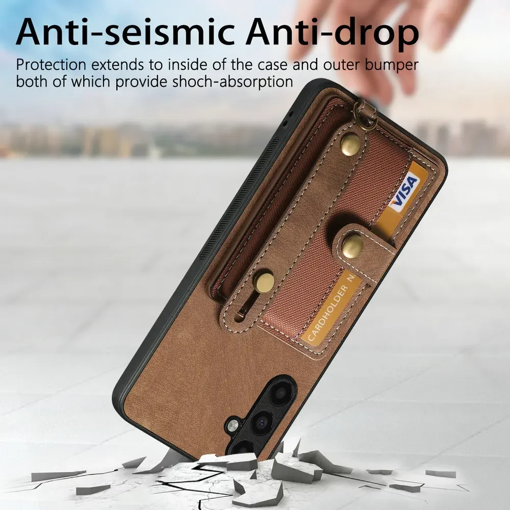 A06 A16 A35 A55 5G 2024 Luxury Case Wristband Leather Card Coque for Samsung Galaxy A15 A 35 55 A05S A 05 15 16 06 4G Back Cover image 4