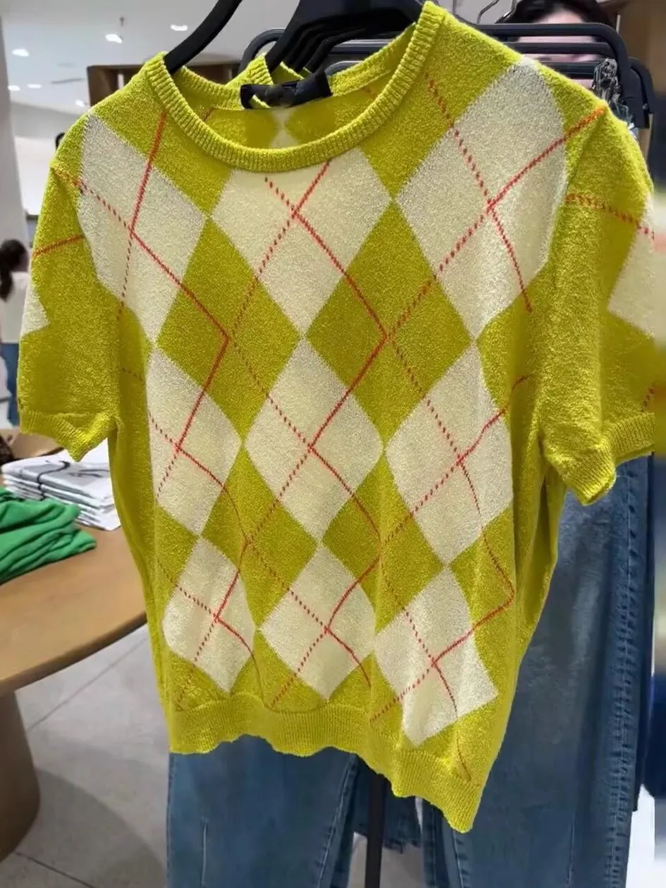 

Spring Summer New Sweet Sle Women's Knitted ort Sve round Ne Top Loose Fit Casual Versatile Faionable Nylon Material