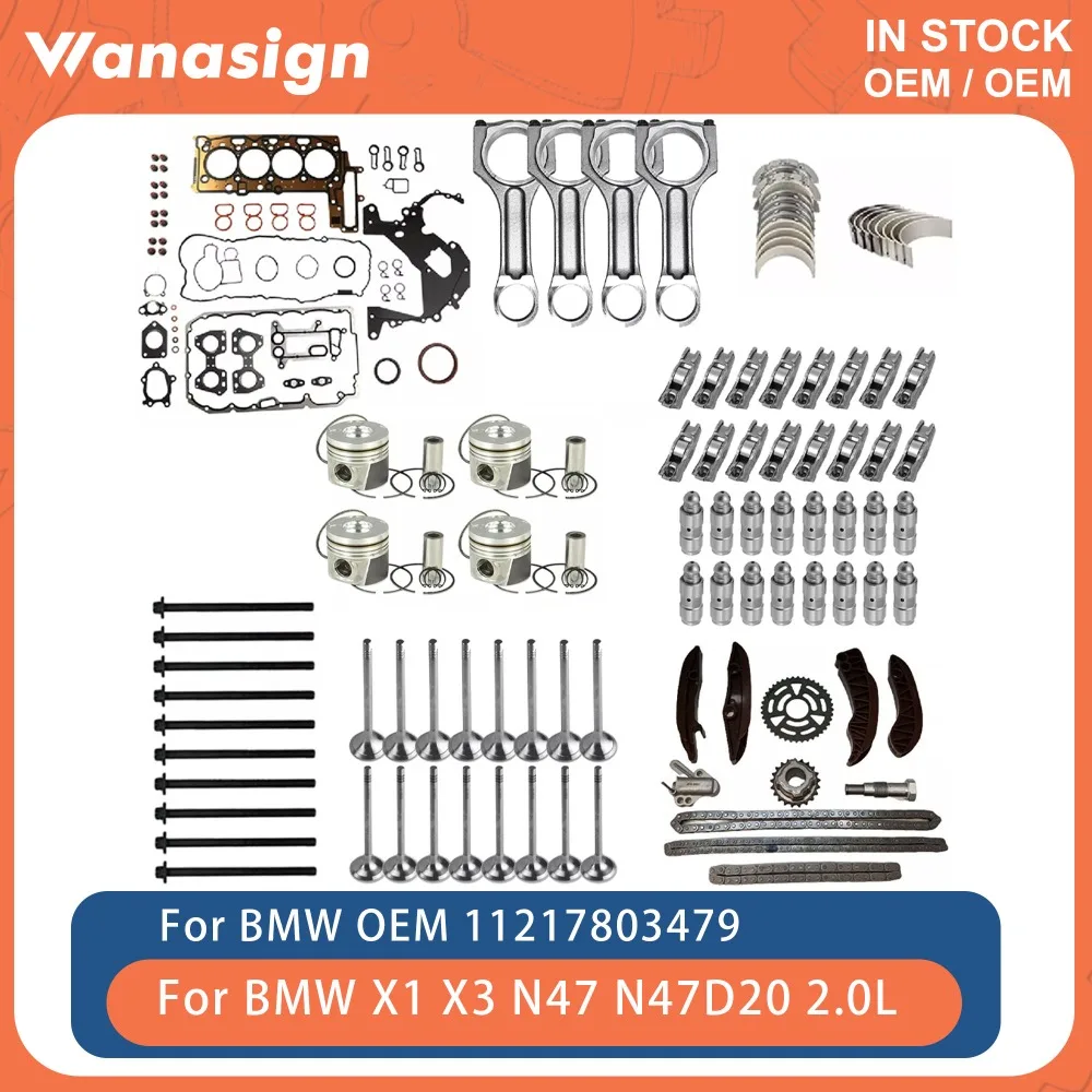

Engine Full Gasket Set Timing Chain Kit Bolt Piston W/ Ring Fit 2.0 L For BMW X1 X3 318d 520d N47 N47D20 2.0L Diesel 11128513128