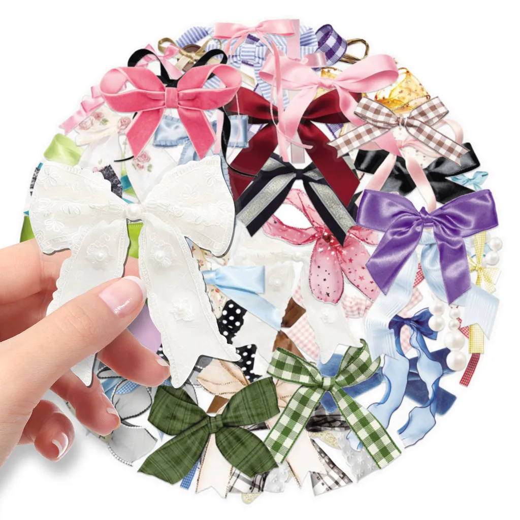 50 Pieces Bowknot Transparent Stickers Fresh Cute PET Decals with Girly Vibe for Journals Notebooks BulingBulingStickers Store
