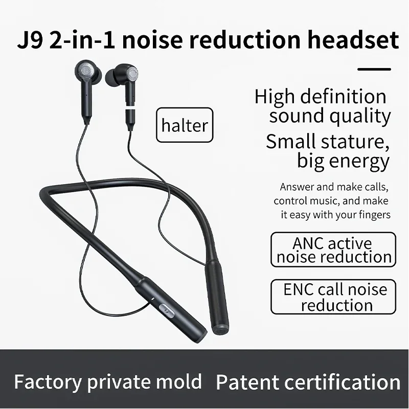 

In-ear Neckband Headphones NEW J9 TWS Bluetooth 5.3 with ANC+ENC and Mic for Android IOS
