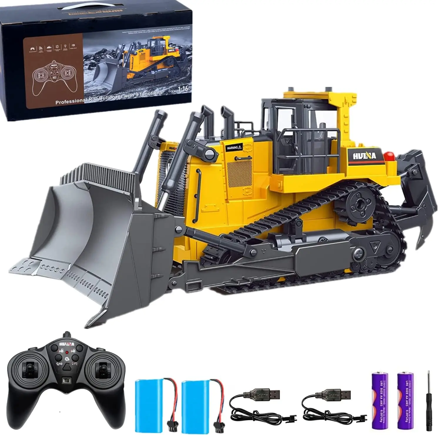 

1/16 Scale RC Bulldozer Construction Vehicle, 9-Channel Full Functional Front Loader with Light and Sound, Remote Control Toy for Kids Ages 3-10 Years Old