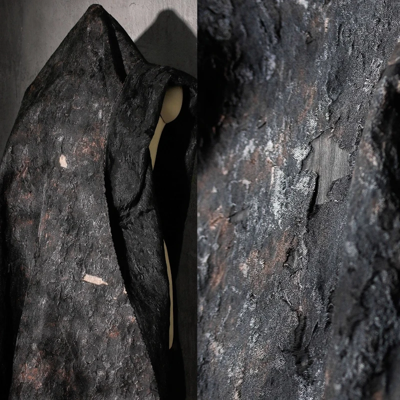 

Vintage Black Textured Jacquard Fabric Handmade Sewing DIY Home Creative Fringe Dress Designer Decoration Craft Material Fashion