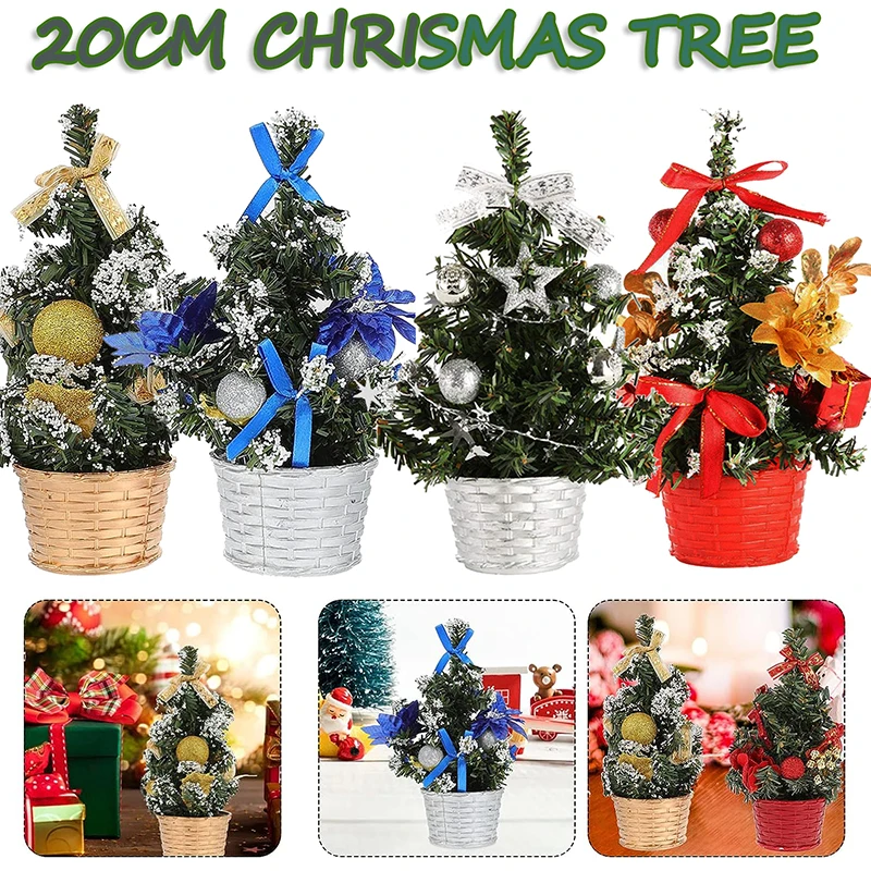 7.8Inch Mini Christmas Tree Desktop Decoration Window Ornament New Year Home Festival Party Xmas Tabletop Crafting Figurine Gift