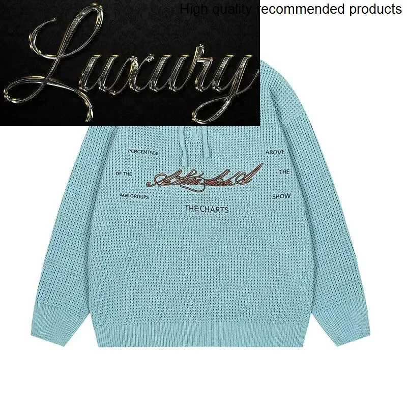 Embroidered Men Cityboy Half Zipper Pullover Sweaters Women Y2k Oversized Streetwear Fashion Loose Knitted Sweater Jumper