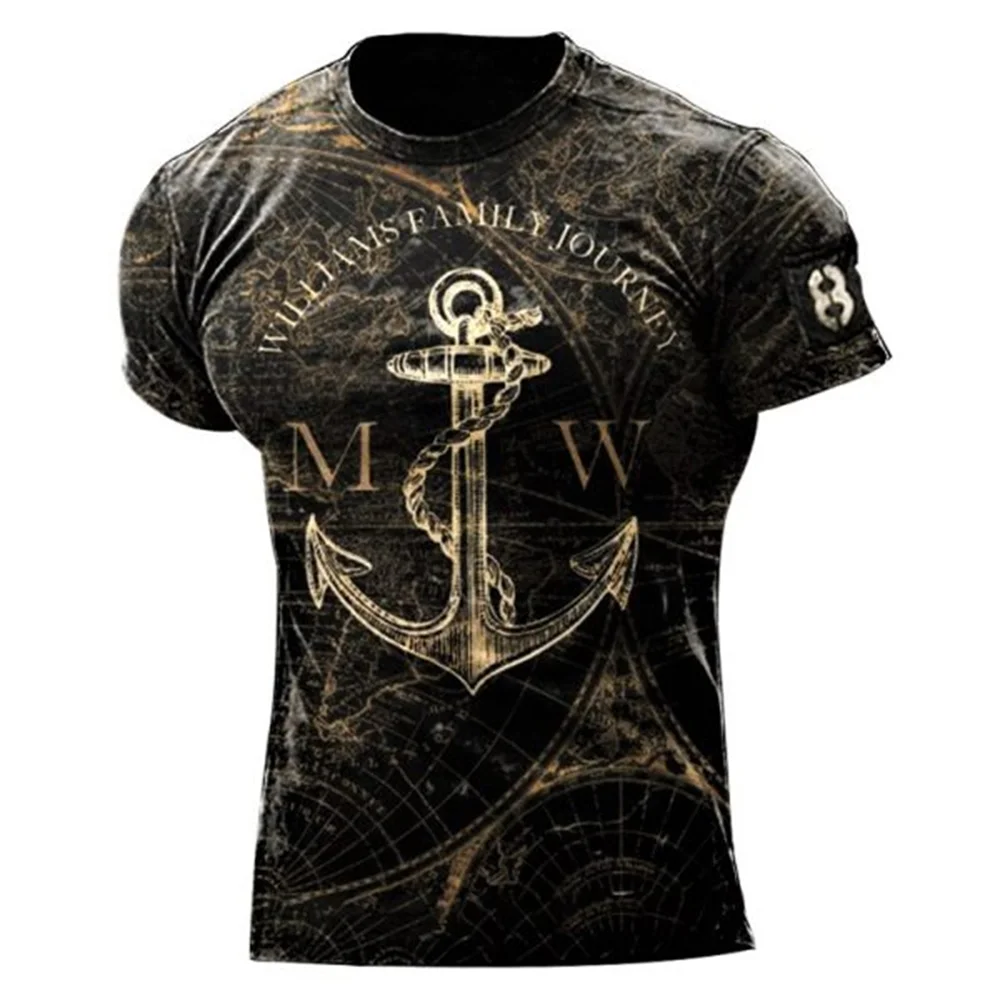 

Summer Men's T-shirt 3d Compass Retro HD Printed Short Sleeve Personality Trend Top Street Oversized O-neck Comfortable Clothing