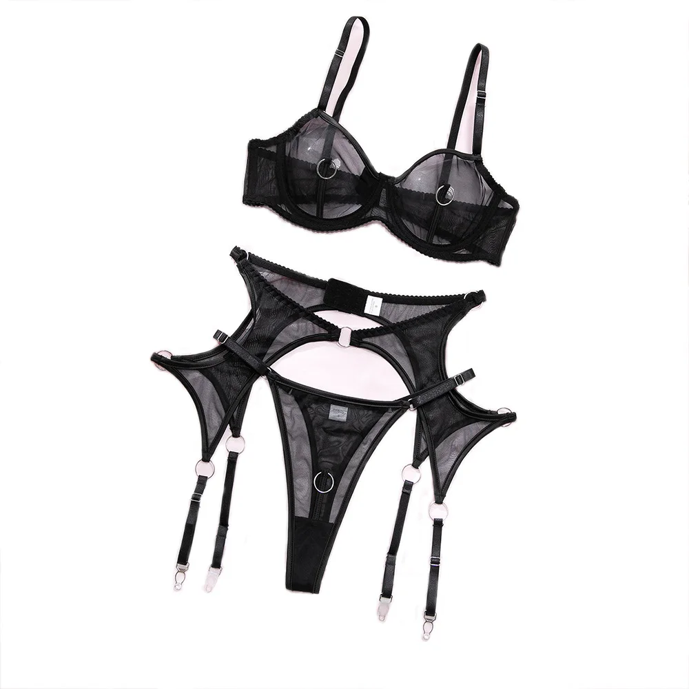 Metal Ring Linked Lingerie Sexy See Through Hollow Out Exotic Underwear Set Mes…