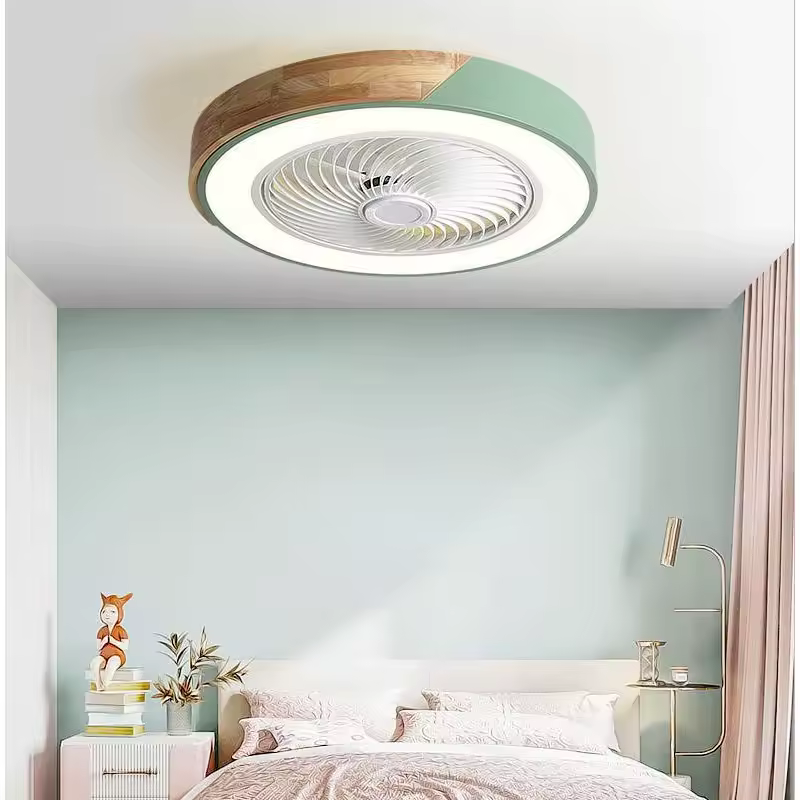 Ventilador de techo de madera con luces, de 52CM lámpara de luz, 220V, aplicación + Control remoto, ventilador de dormitorio, comedor, color verde, CC