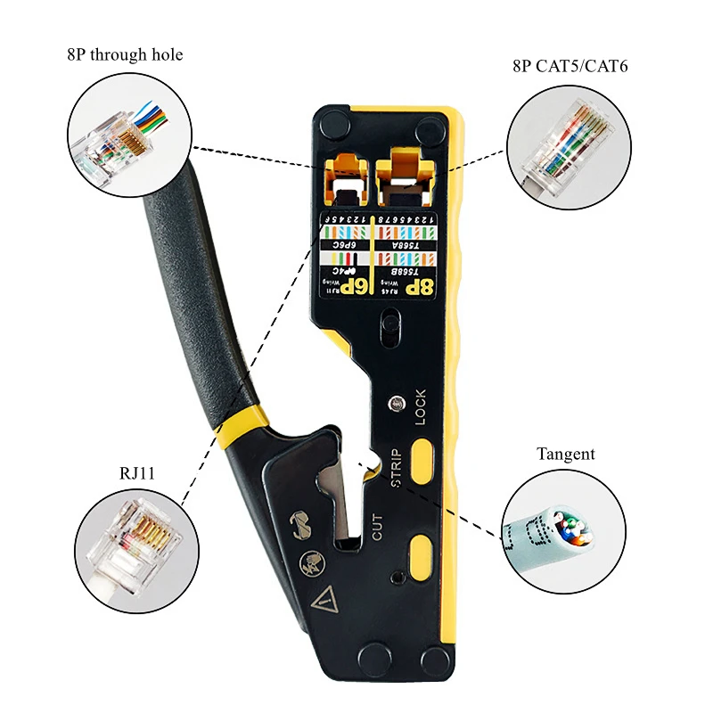 HTOC RJ45 Durch Loch Crimp Tool Kit mit 2 in 1 Tester für RJ11 RJ45 Cat6/Cat5 Cut Crimp alle in Einem Werkzeug