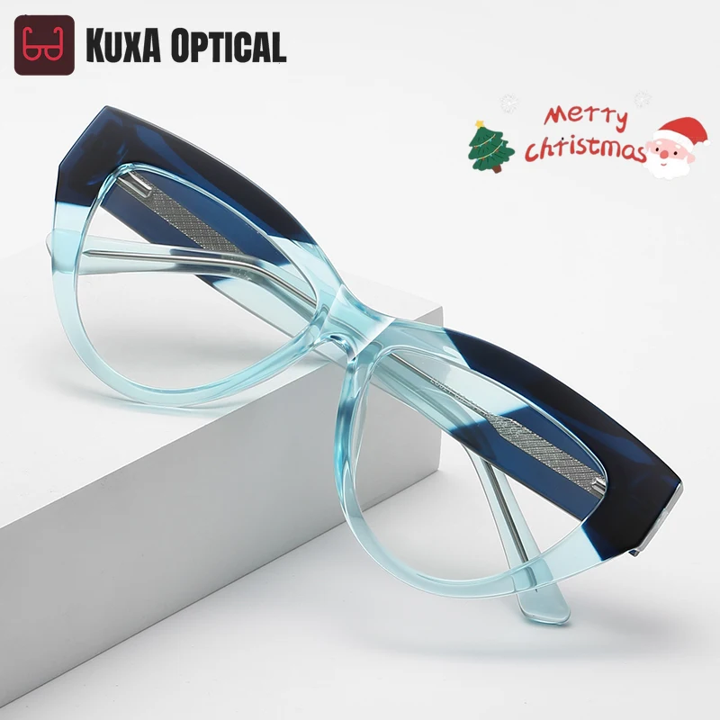 

KUXA персонализированные кошачий глаз простый модный дизайн близорукость анти-синий свет очки для чтения женские настраиваемые очки по рецепту LS021
