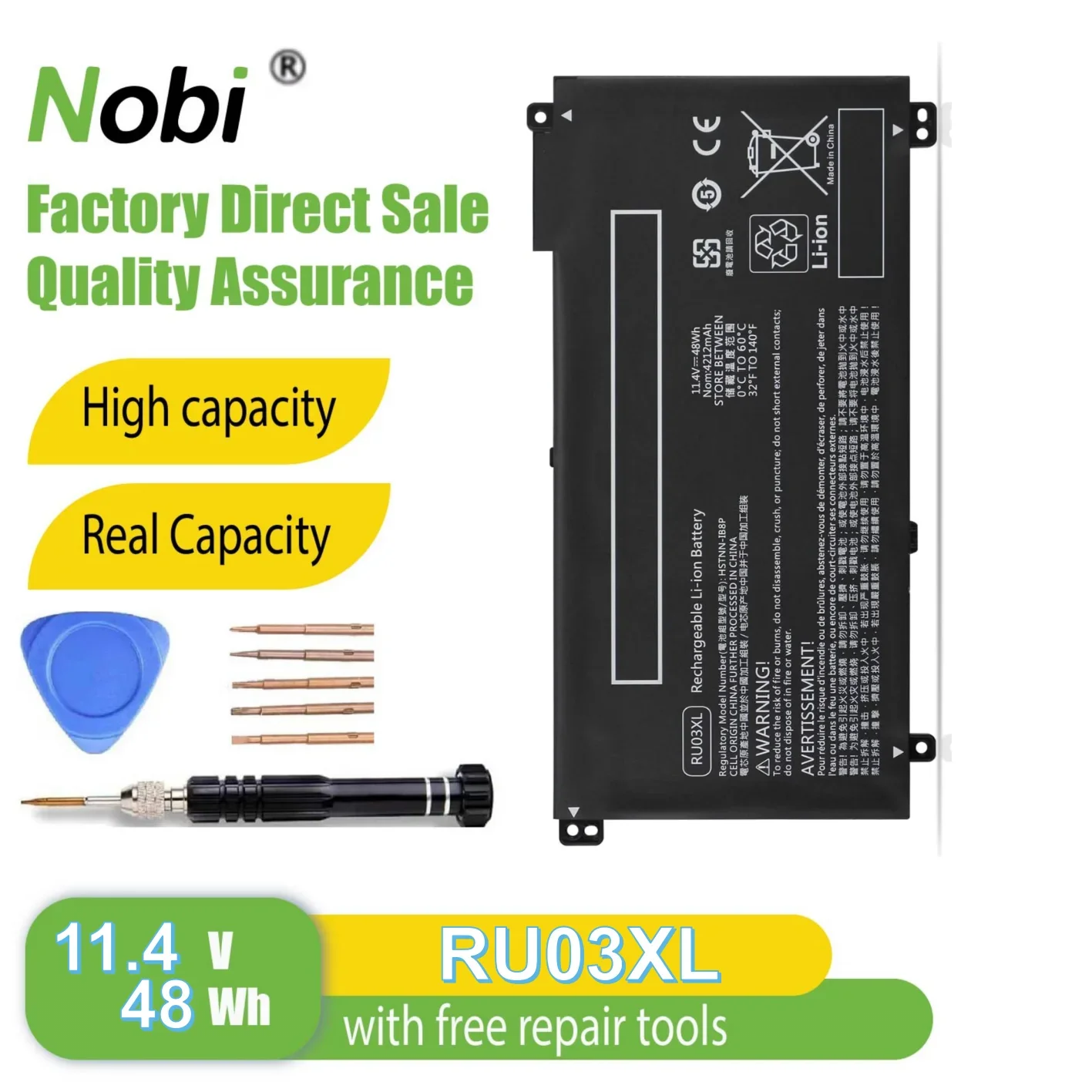 

Аккумулятор Nobi RU03XL HSTNN-LB8K HSTNN-IB8P HSTNN-UB7P L12717-171 L12717-1C1 L12717-421 RU03048XL для HP ProBook x360 11 G3 11 G4