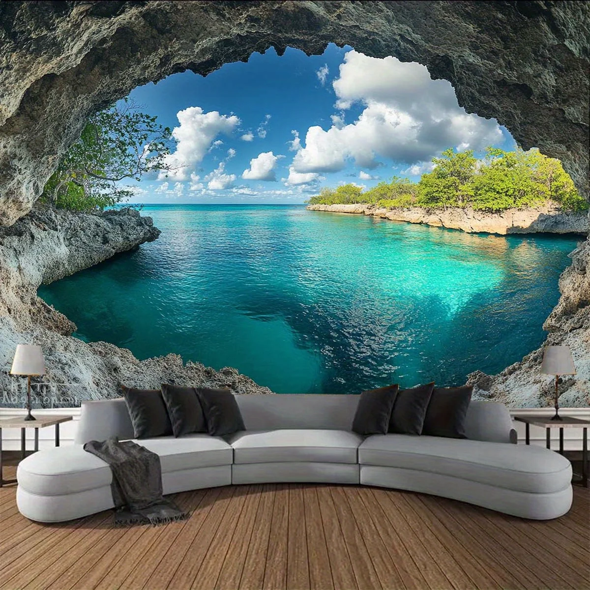 1pc Extra Large Coastal Beach Tapestry, Polyester Knit Wall Hanging for Living Room, Indoor Seascape Sky Art Decor Brushed Fabri