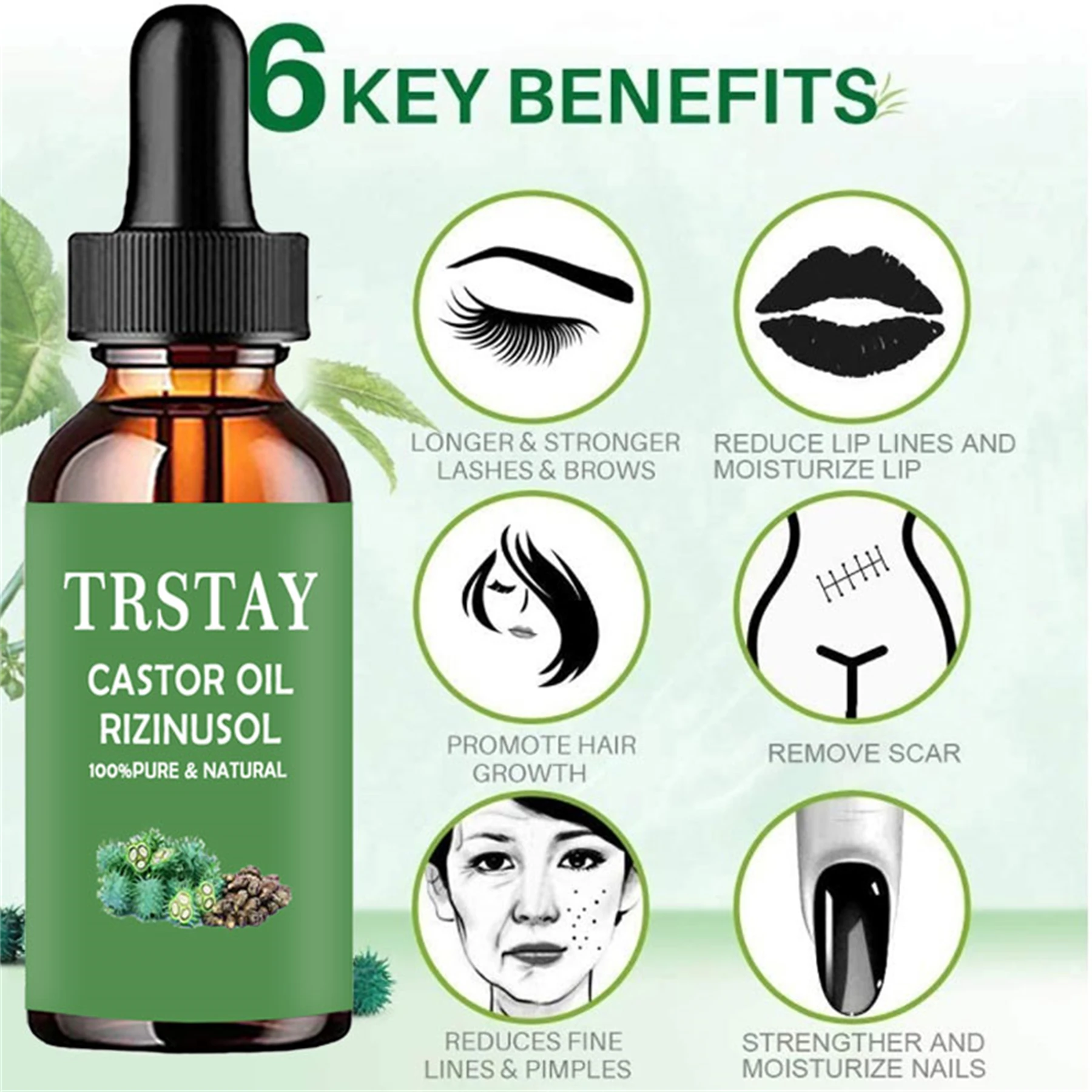 Eyebrow eyelash oil to promote hair regeneration essential oil essence natural Castor oil hair eyebrow and eyelash care essence