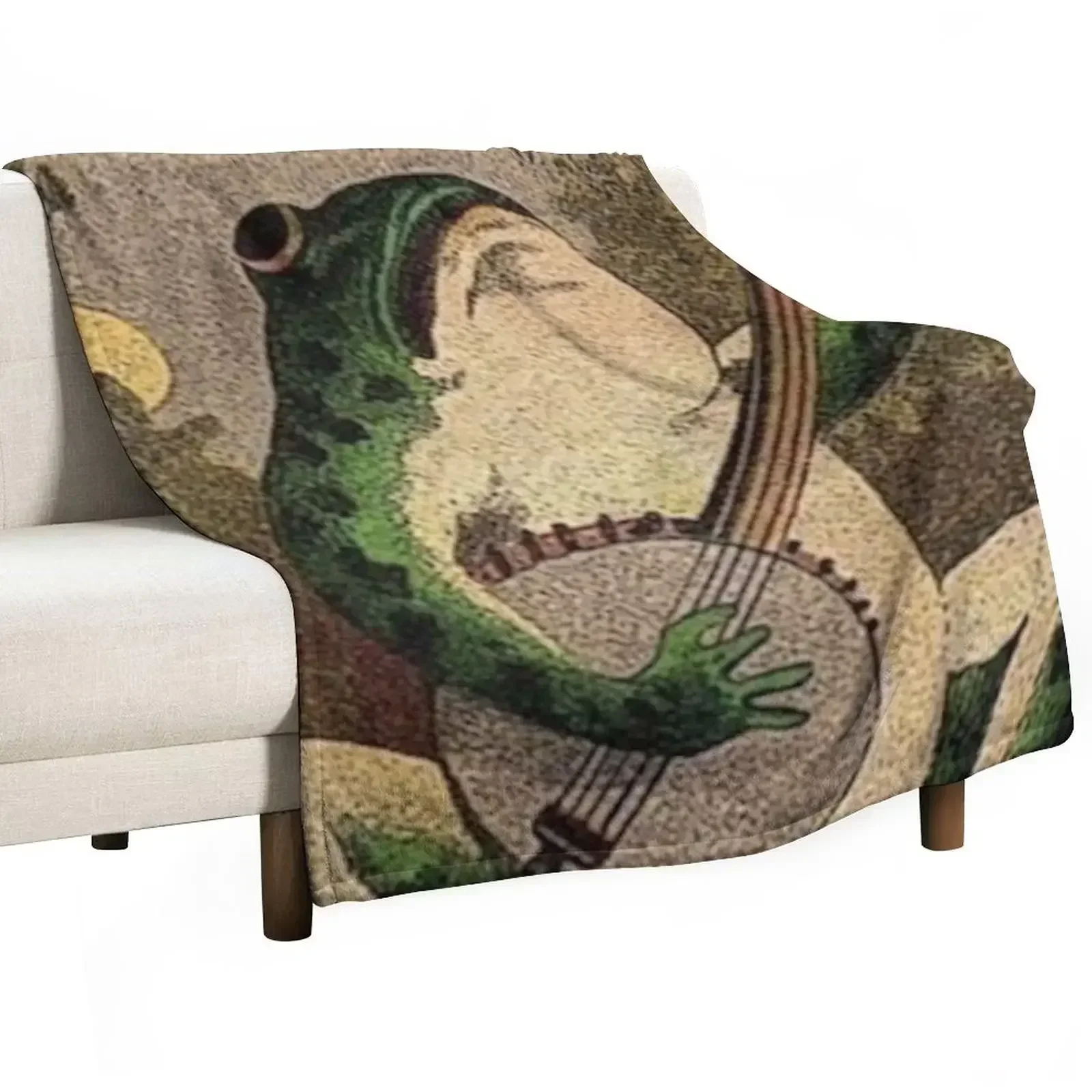 

FROG WITH BANJO, VINTAGE ILLUSTRATION - ARTIST UNKNOWN Throw Blanket christmas gifts Bed covers Luxury St sofa bed Blankets