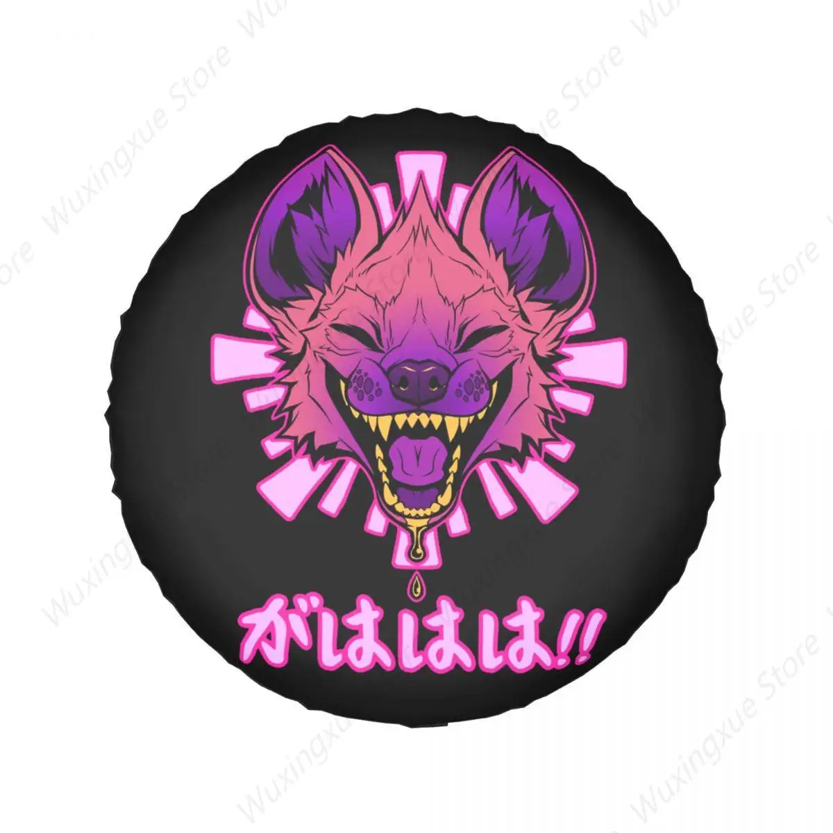 Kawaii Japanese Vaporwave Hyena Spare Tire Cover Bag Pouch for Jeep Honda GAHAHA Furry Wildlife Safari Car Wheel Covers