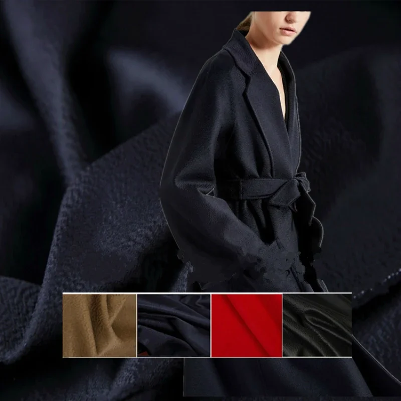 Brand Fashion Designer Wool Cashmere Single-sided Mulberry Silk Water Ripple Autumn Winter Woolen Coat Cloth Fabrics Per Meter