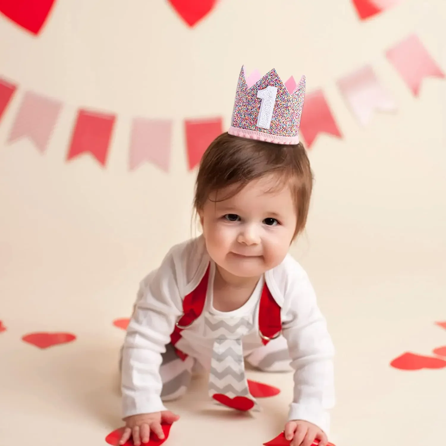 1 Year Old Baby Birthday Party Pink Crown ONE First 1st Color Powder Crown Happy Birthday Party Decor Kids Girl Baby Shower