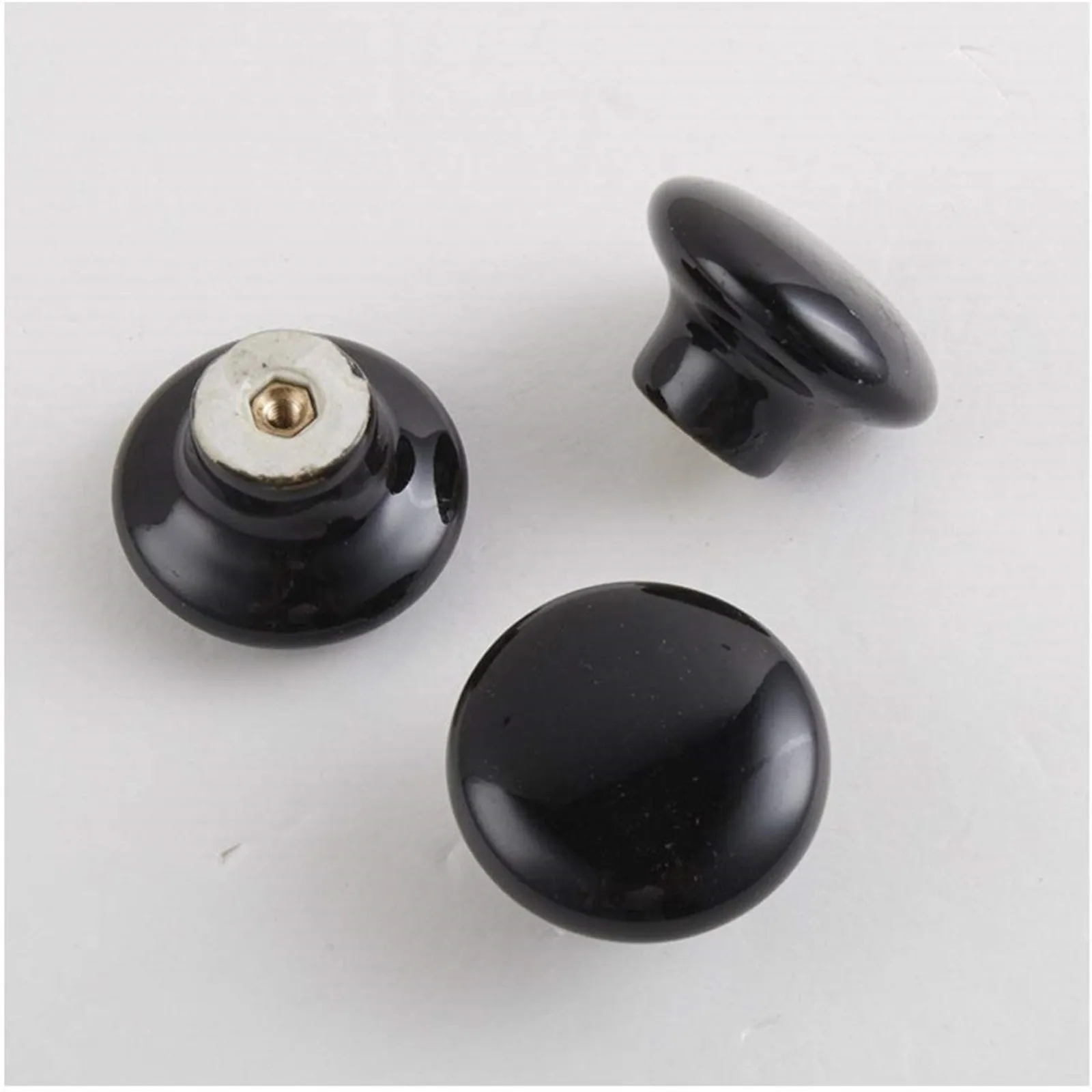 

4 шт. черные круглые керамические ручки-кнопки 38 мм, усиленные, для мебели, кухонных шкафов, гардеробов, дверей, декор
