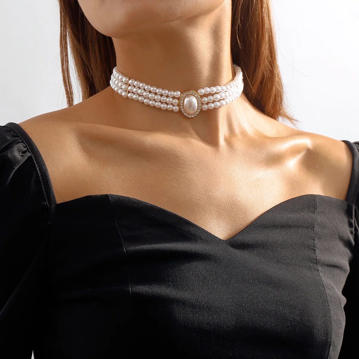 Multi-Layer Black Imitation Pearl Necklace Bead Chain Punk Ladies Wedding Short Clavicle Necklac Girl Charm Banquet Jewelry