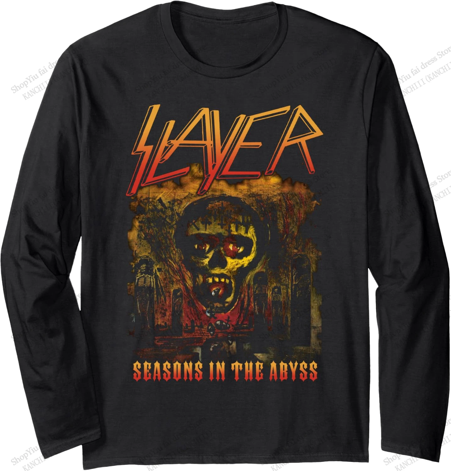 Heavy Metal Rock Slayer Band 3D Print Long Sleeve Crew Neck T-shirt Men Women Fashion Hip Hop Oversized Tops Tees Mens Clothing