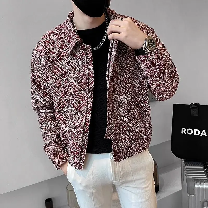 Autumn Winter Fashion Printing POLO Collar Long Sleeve Men's Clothing Cardigan Loose Single Breasted Pocket Korean Chaopai Tops