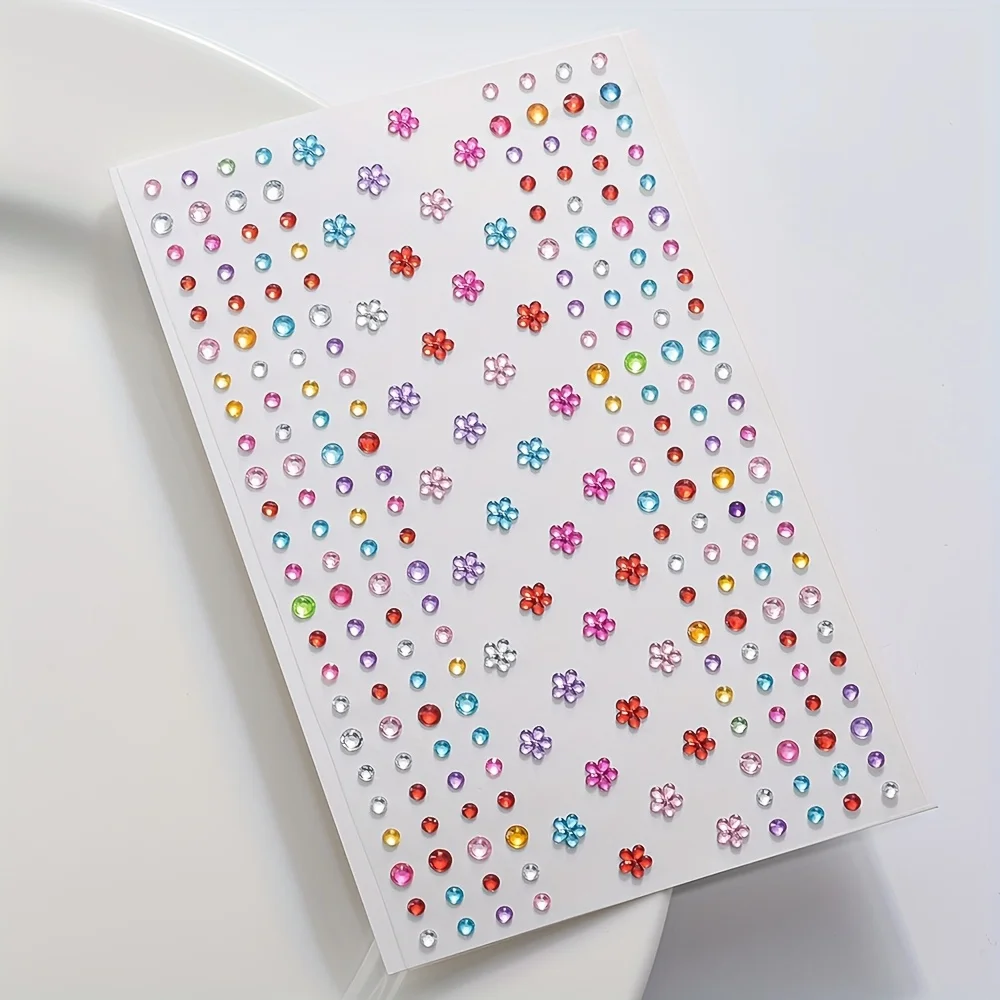 1 Sheet Colorful Shiny Rhinestone Stickers Gemstone-like Facial Self-adhesive Jewelry Stickers for DIY Makeup Festival Parties