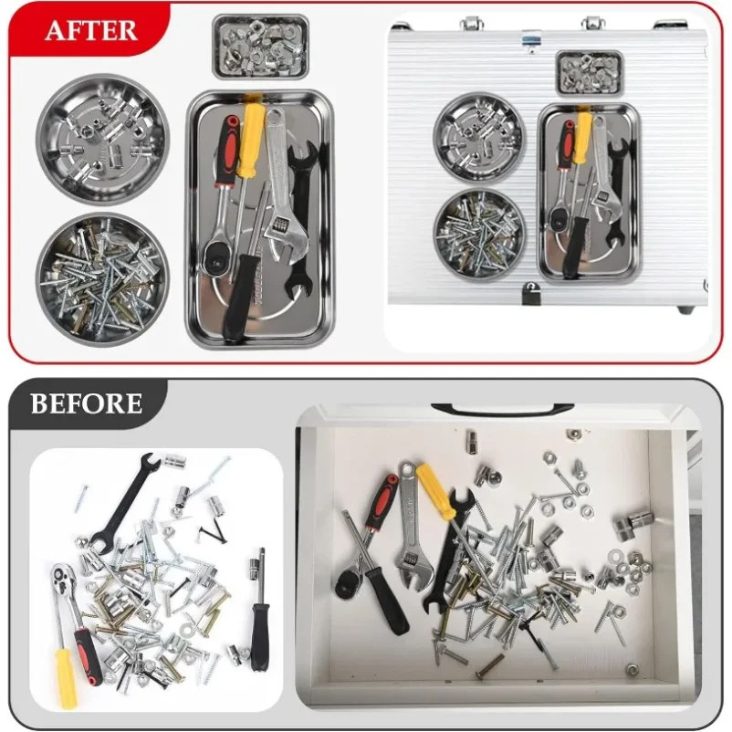 2/1 Buah Baki Magnetik Baja Tahan Karat Bagian Magnetik Baki Bulat dan Persegi Panjang Kunci Sekrup Aksesori Perangkat Keras Pengatur