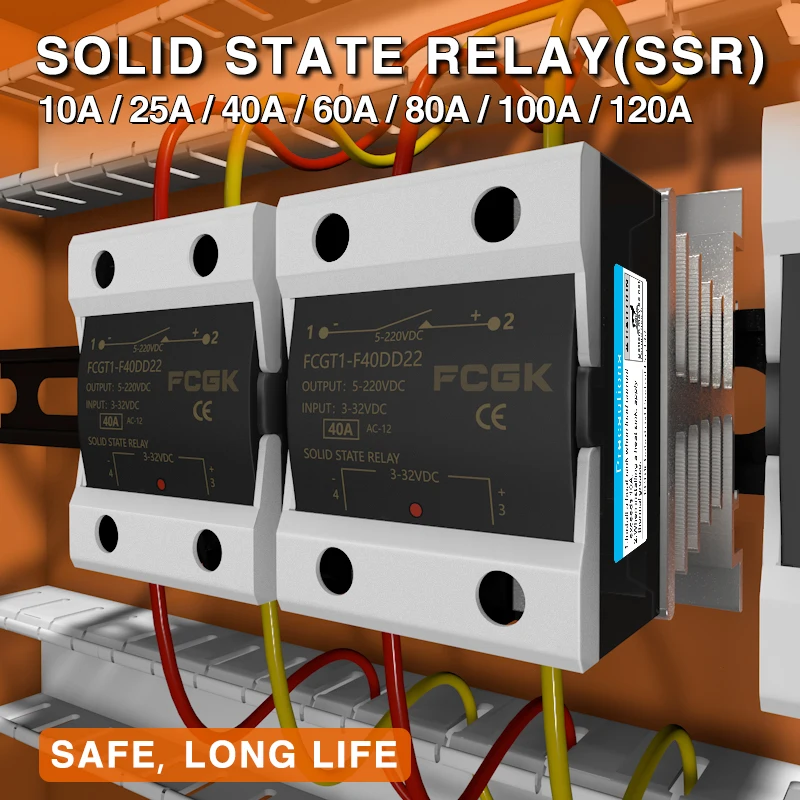 10A SSR 25A Solid State Relay 40A Output 3-32VDC 24-480VAC 220V Single Phase DC TO AC 40A Relay SSR HeatSink SSR 40DA