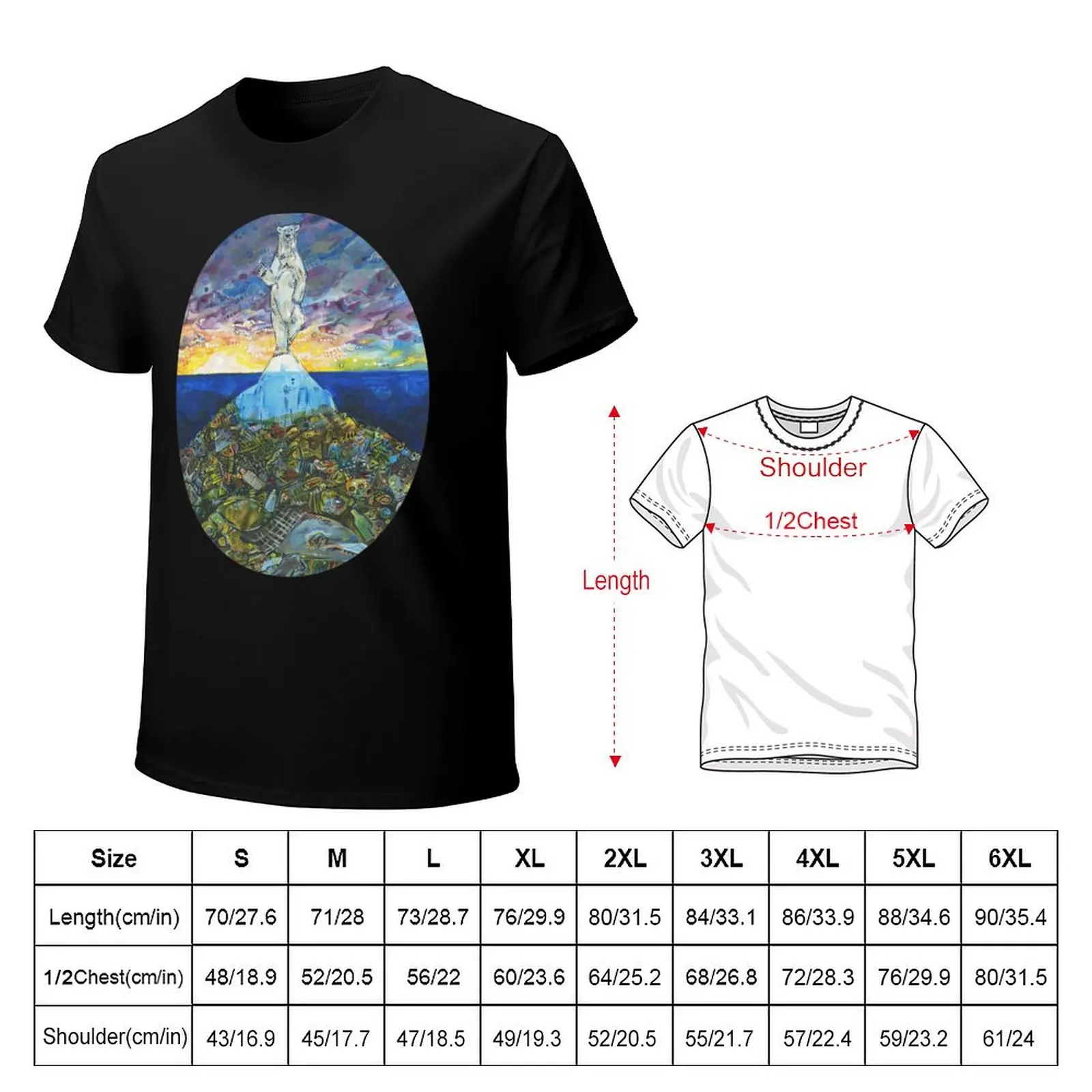 Polar Bear Balancing on an Iceberg and Trash T-Shirt Stylish Print Short Sleeve Tee