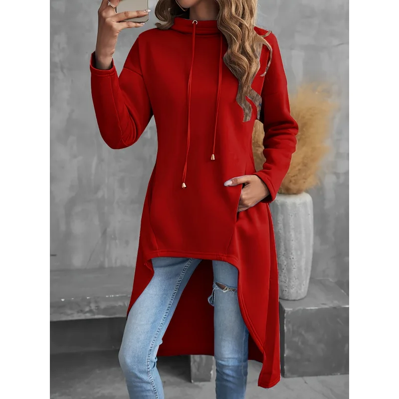 

Mid-Length Hoodie Women's Spring Fashion Windbreaker Long Sleeve Crew Neck Sweatshirt Comfortable Casual Outerwear