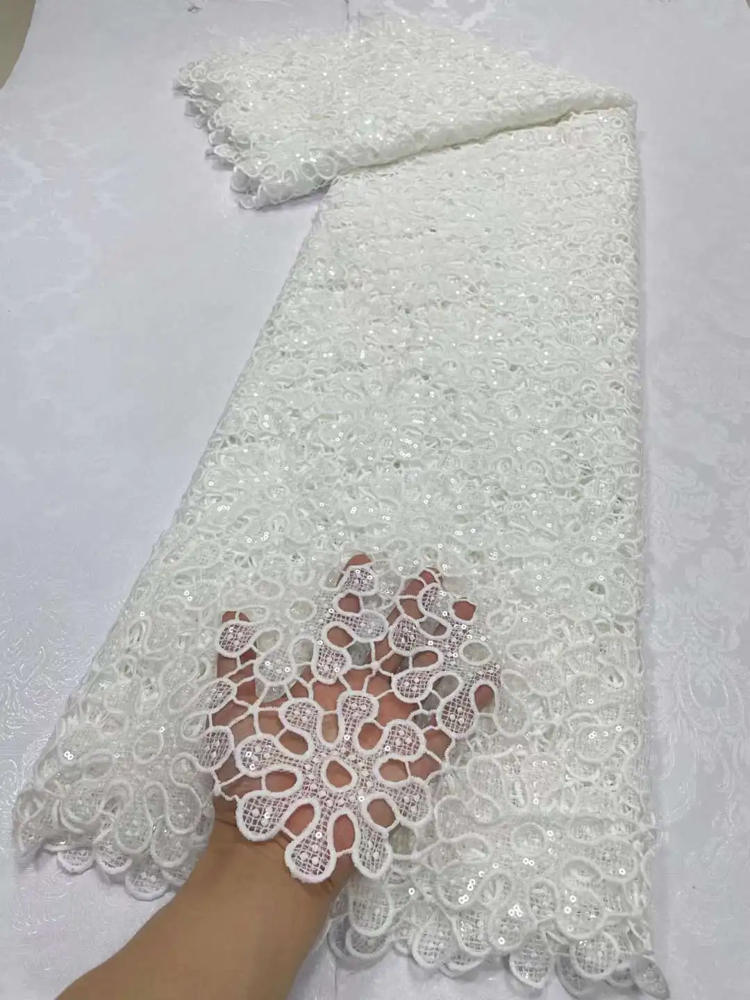 

Hot Sale White African Lace Fabric 2023 High Quality Lace Nigerian Sequin Lace Fabric French Milk Silk Fabric For Wedding Dress