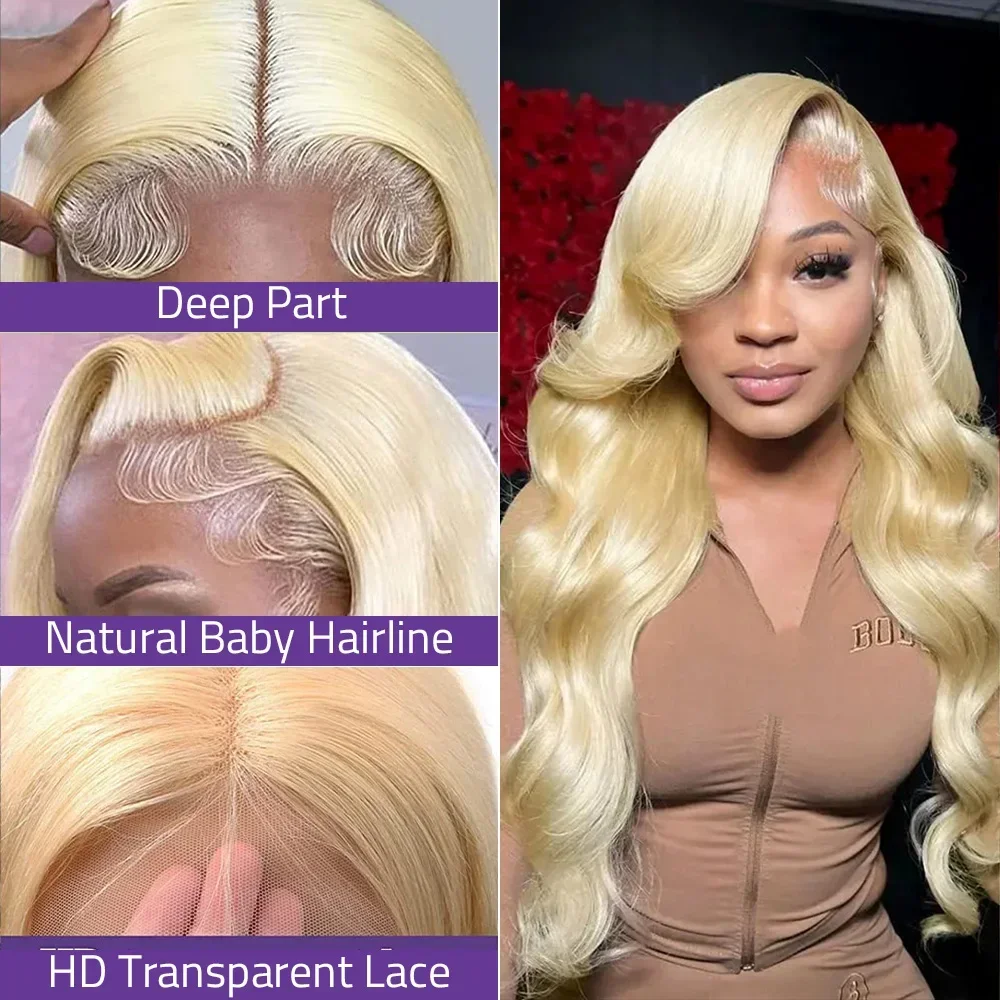 613 Rubio onda del cuerpo 13x6 HD transparente frente de encaje pelucas de cabello humano onda suelta color miel peluca Frontal de encaje para mujeres negras