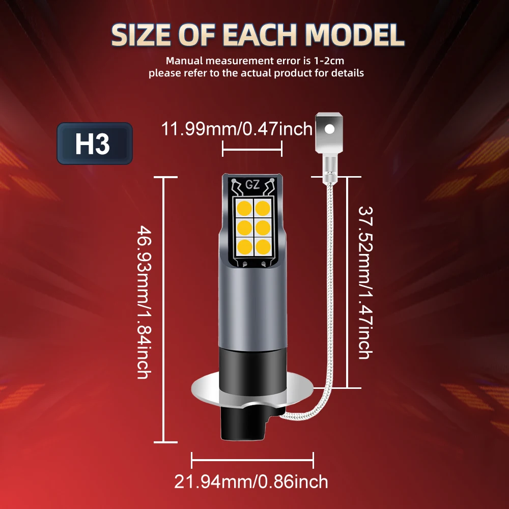 Für Fiat Punto 1994-2010 2008 2009 2010 2 Stück H3 LED Nebelscheinwerfer-Umrüstsatz 3000K Gelbe Ersatzlampen