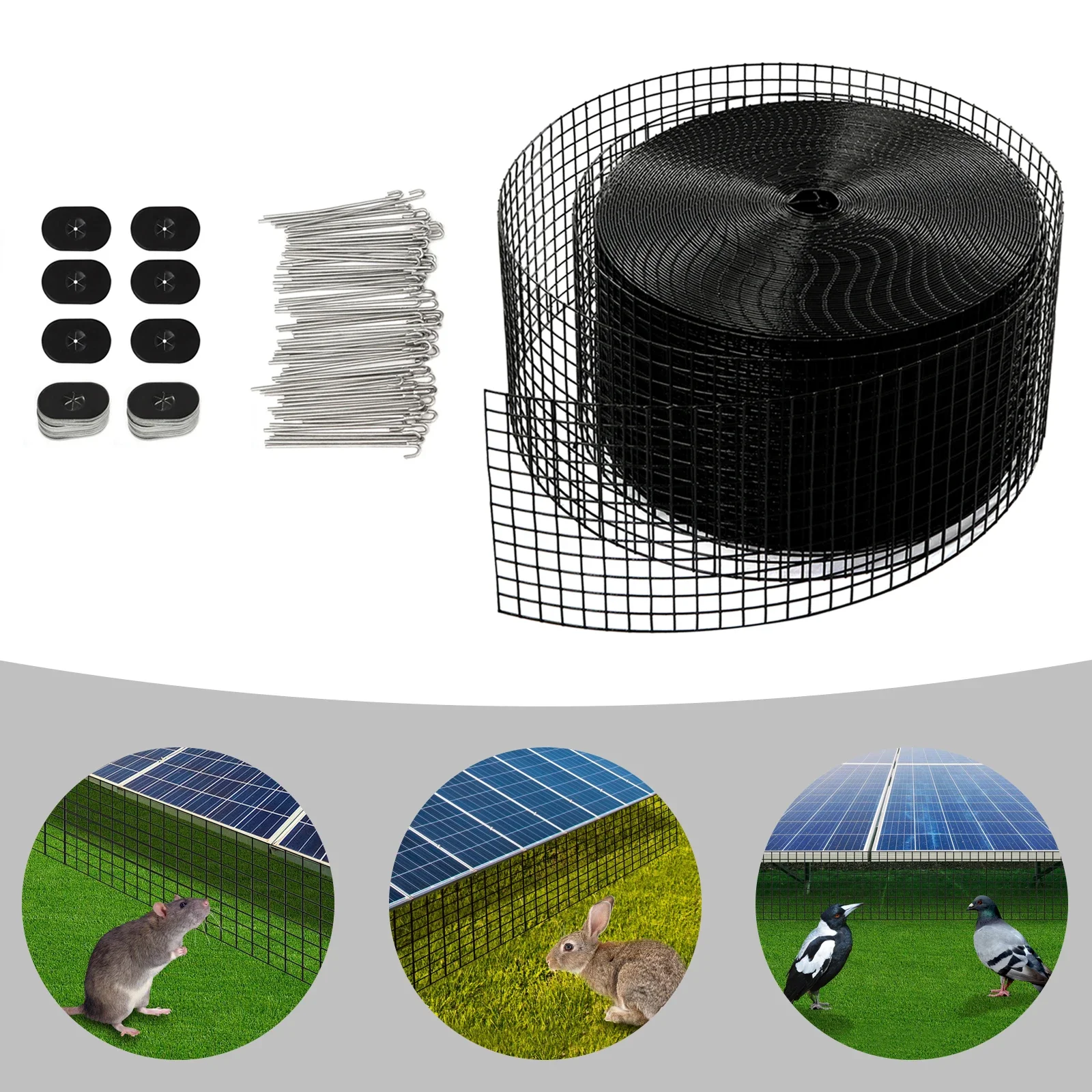 

6in*100FT Farm Bird Control Net Solar Panel Bird Guard Coated Solar Proofing Bird Mesh 70 Fasteners Clips Squirrel Proofing Kit