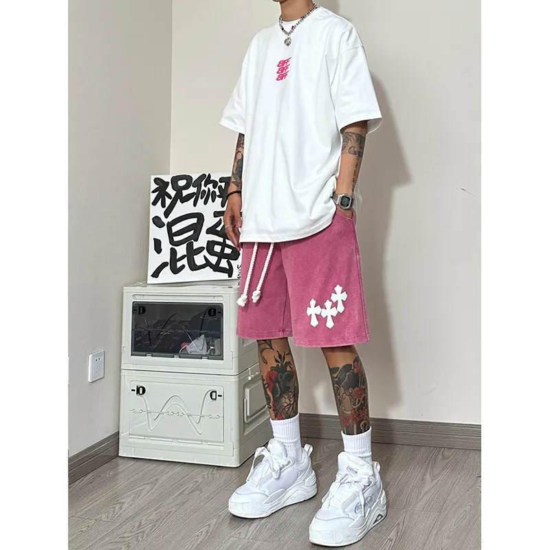 Summer High Street Casual Knitted Sports Shorts Men's Oversize American Fashion Brand Retro Basketball Shorts