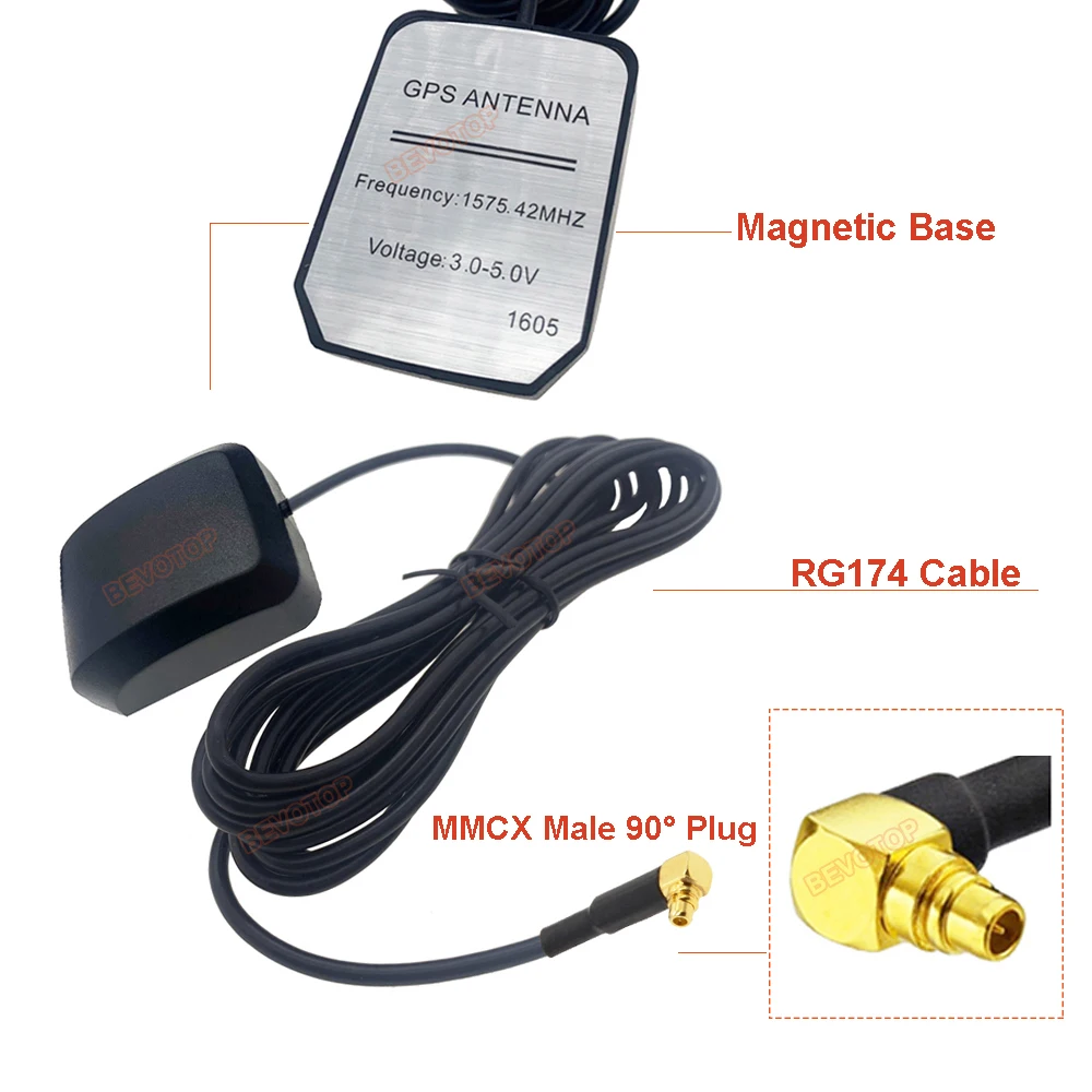 Magnetic Base Car GPS Antenna Cable with MMCX Male Connector GPS Receiver Auto Aerial Adapter for Car Navigation Camera Player