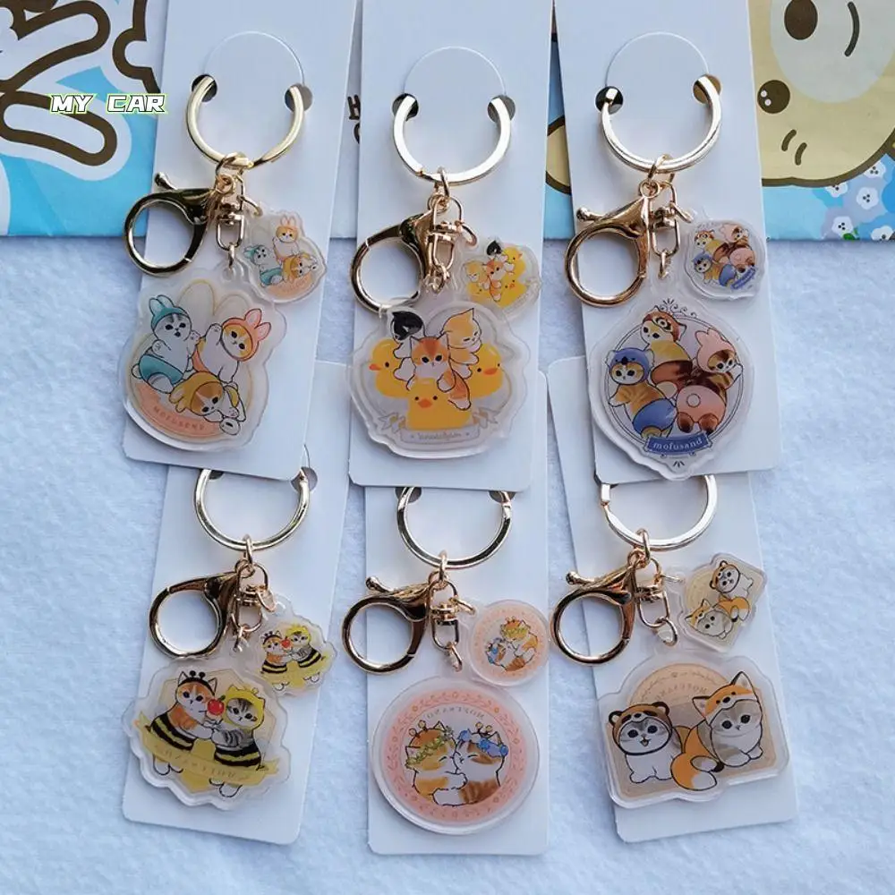 

Lovely Acrylic Cat Keychain Transparent Cartoon Dog Keyring Double-Sided Cute Cat Charm Keychain Animal Lovers
