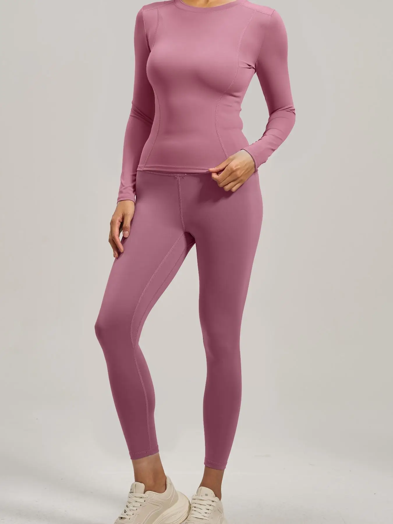Women's High Waist Sporty Tight-Fitting Pants Set, Long Sleeve Top & Yoga Pants, Elastic Fabric, Comfortable Fit, Ideal for Gym