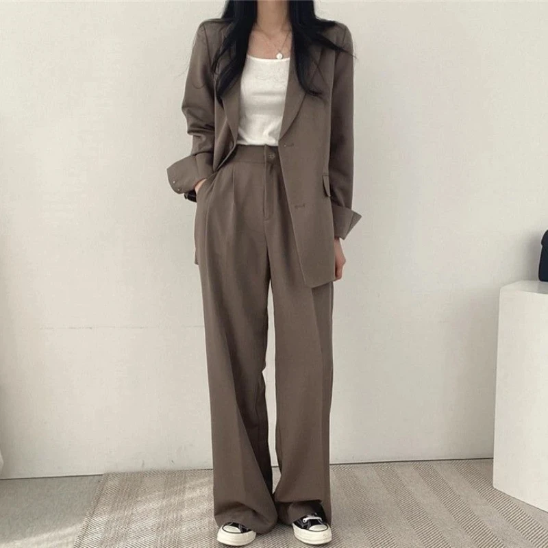 High-grade Chic Spring and Autumn Casual Lapel Suit Suit Jacket High Waist Suit Wide Leg Suit