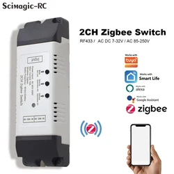 Zigbee 2 Channel Switch Two Relay 12V 24V 220V Module Dry Contact NO NC COM Inching Timer for Light Motor Works with Tuya Alexa