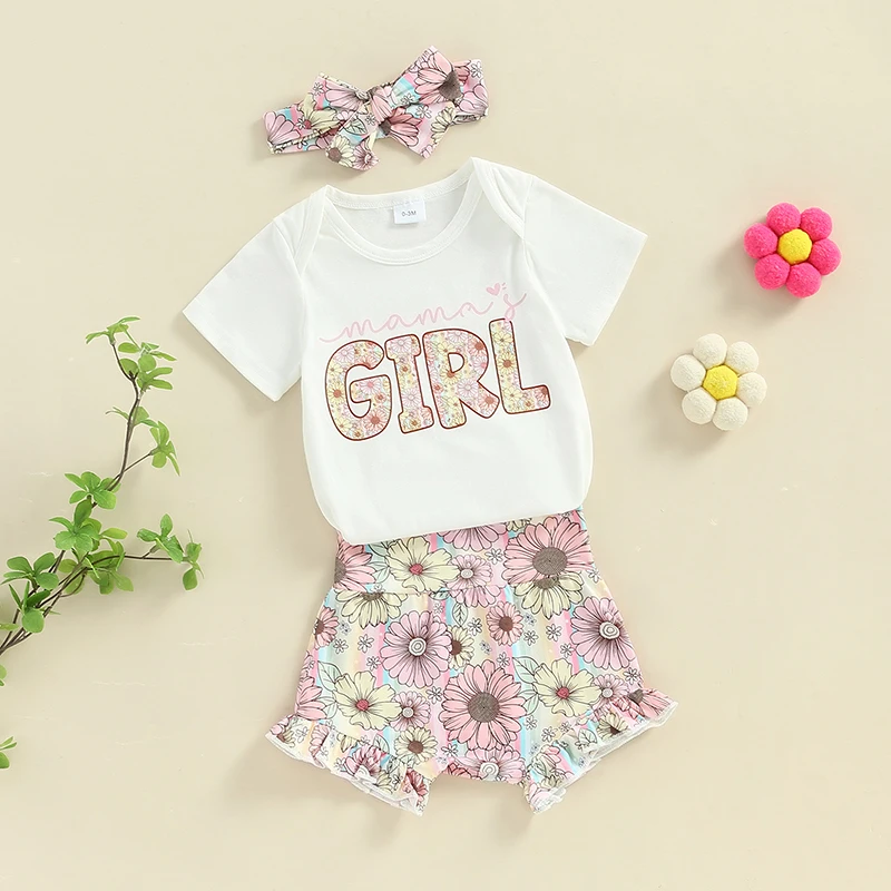 Newborn Infant Baby Girls Summer Outfit In My Mamas Bestie Era White Romper Floral Shorts Headband 0-18 Months Clothes