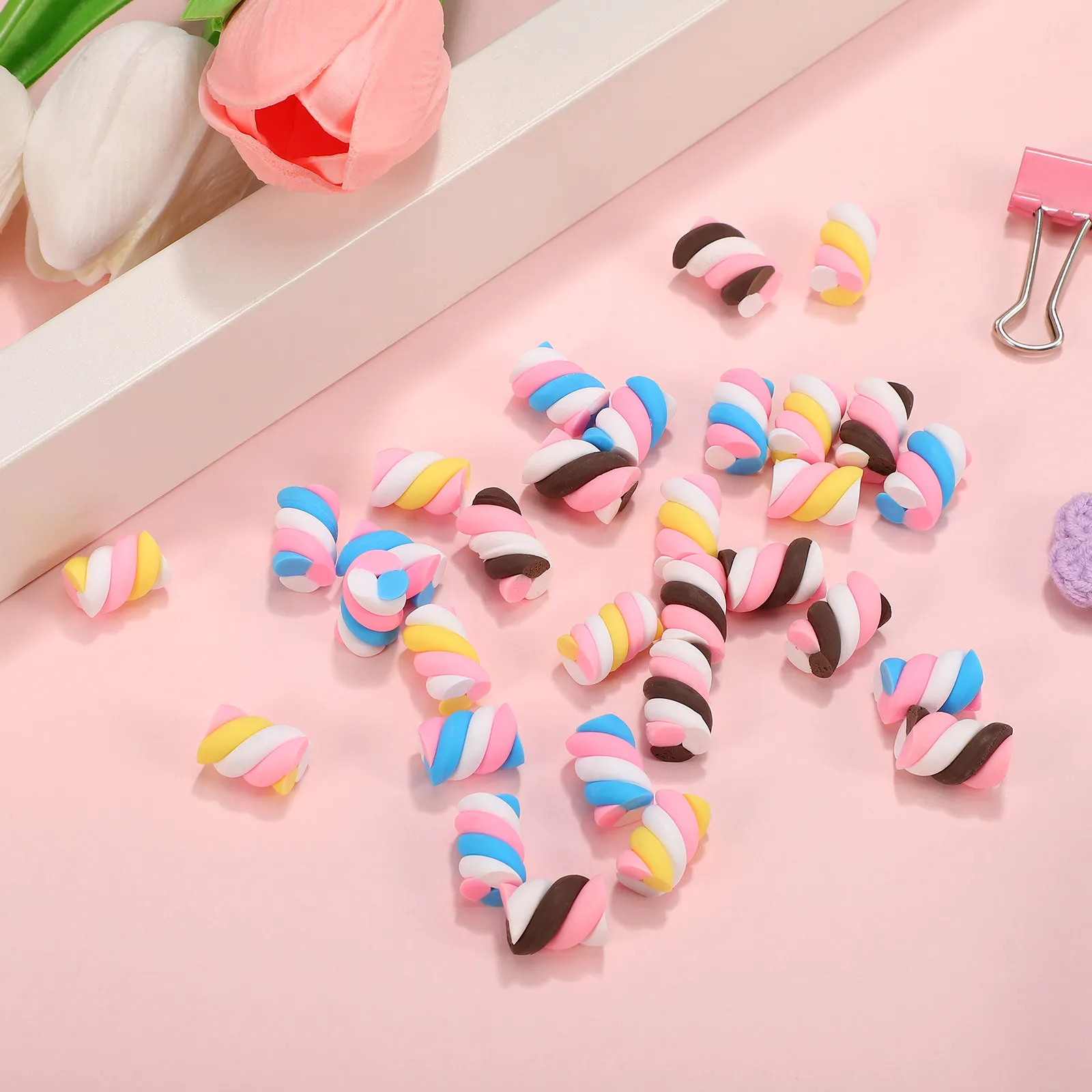 30Pcs Premium Pottery Cotton Candy Style Craft Accessories Mixed Colors for DIY Scrapbooking Hairpin Mobile Case Frame view 5