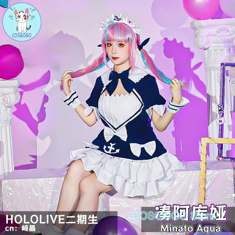 COSGOGO Vtuber Hololive Minato Aqua Maid Attire Cosplay Costume Halloween Outfits Women Animation Costume