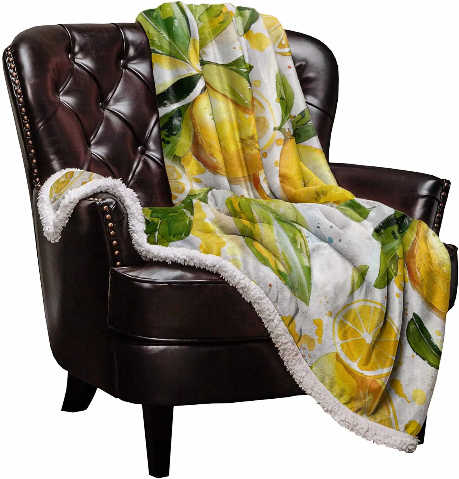 Lemon Leaves Watercolor Cashmere Blanket Warm Winter Soft Throw Blankets for Beds Sofa Wool Blanket Bedspread