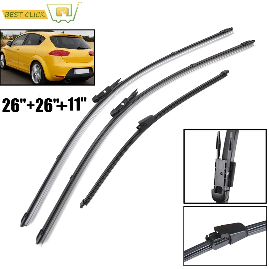 Misima Windshield Windscreen Wiper Blades For SEAT Leon 1P Front Rear Wiper Set 2009 2010 2011 2012 26\