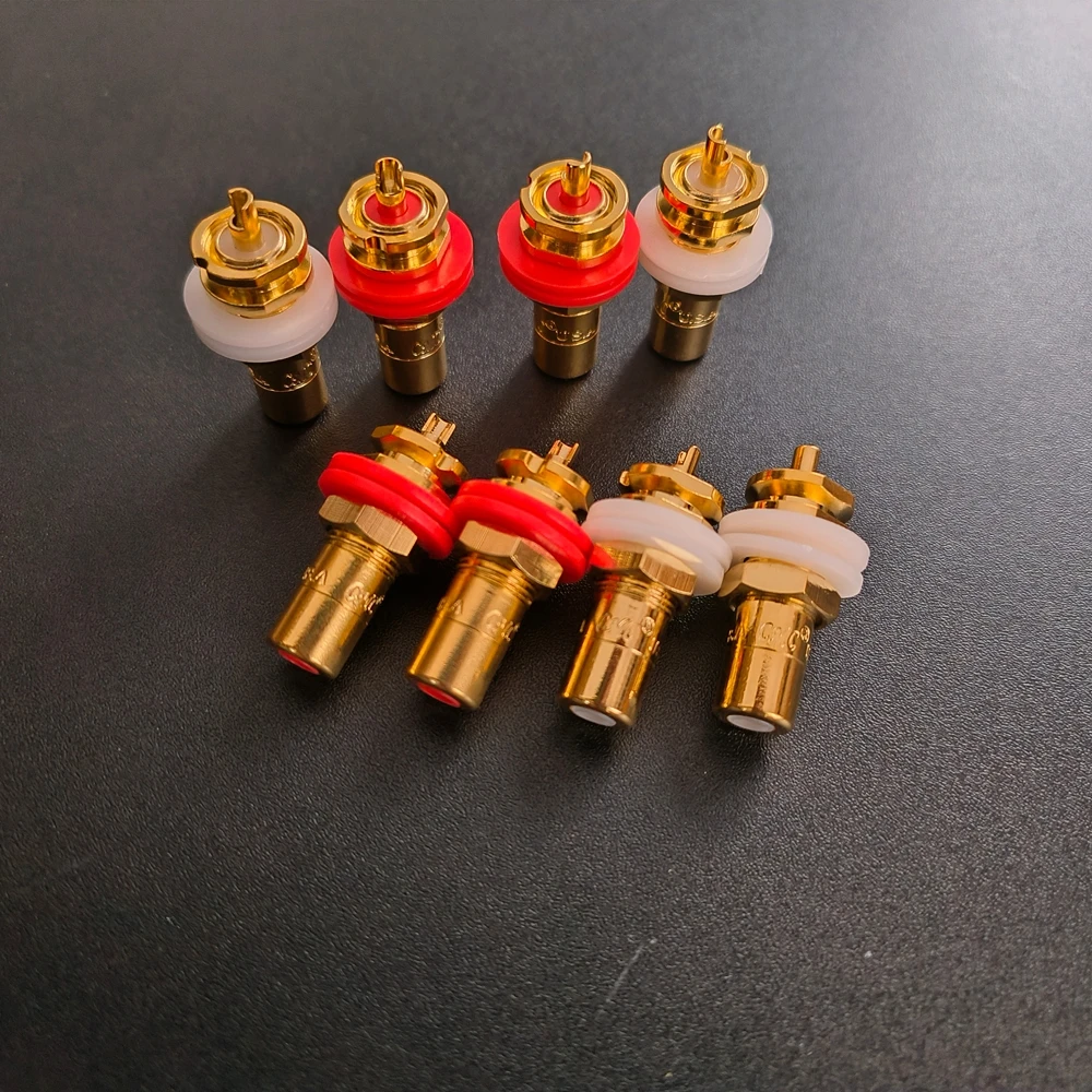 Zestaw 8 gniazd RCA z pozłacanymi stykami, przeznaczonych do montażu na panelu, do wzmacniaczy audio, obudów i złączy phono. — zdjęcie produktu 4