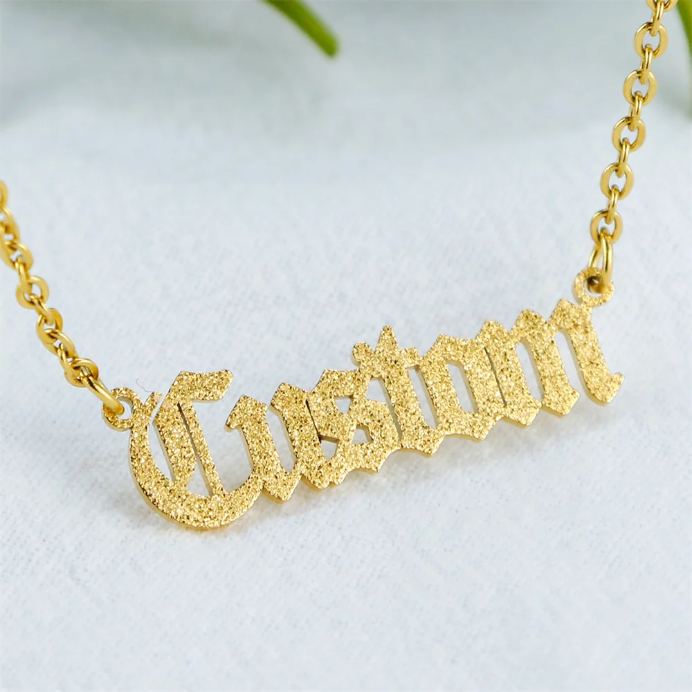 

Custom Frosted Name Necklace Customized Stainless Steel Frosted Name Necklace Old English Font Nameplate Pendant Jewelry Gift