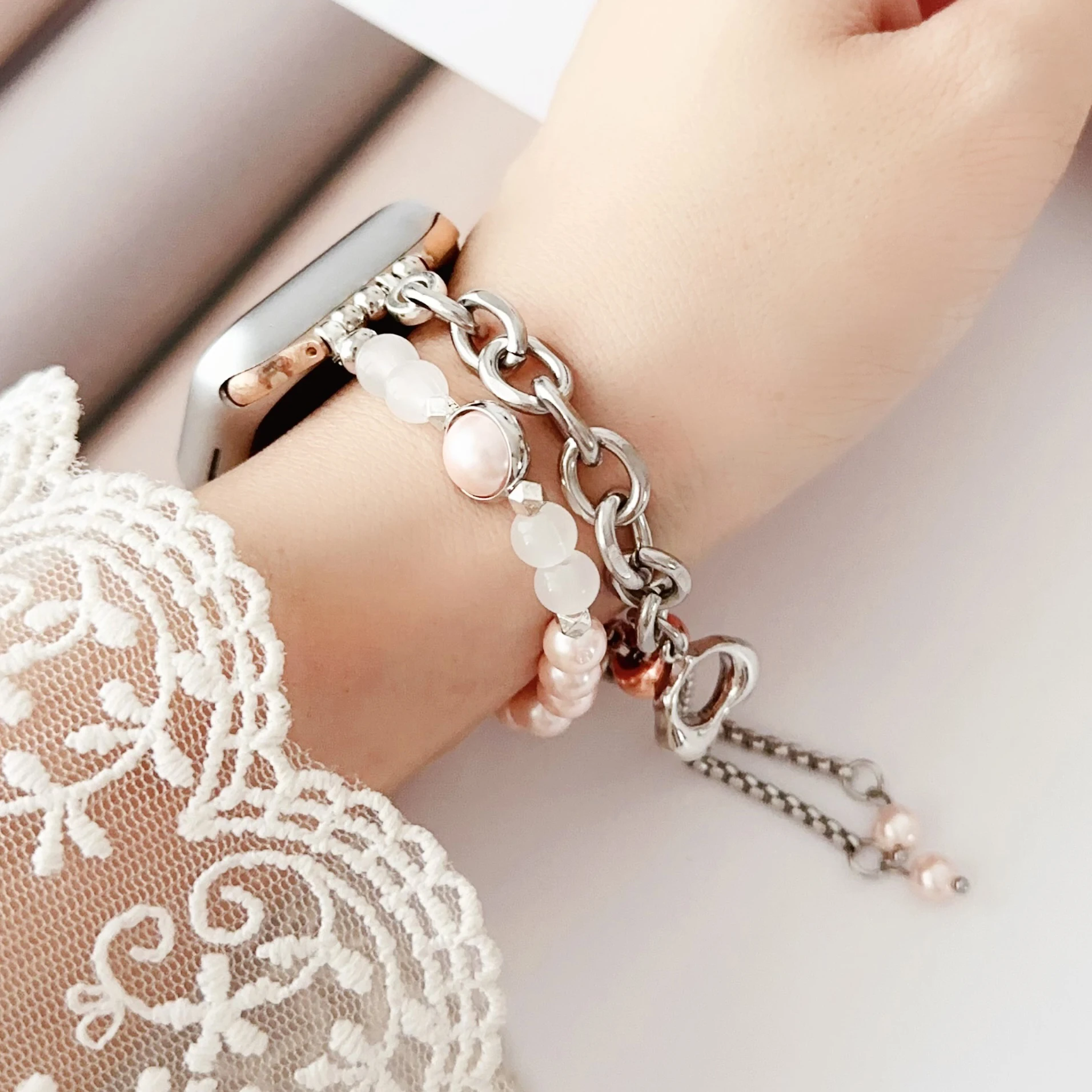 Agate bead bracelet strap for Apple Watch S10 42mm strap 46mm 45mm 44mm 41mm 40mm 38mm elegant women\'s wristband  for iWatch 987