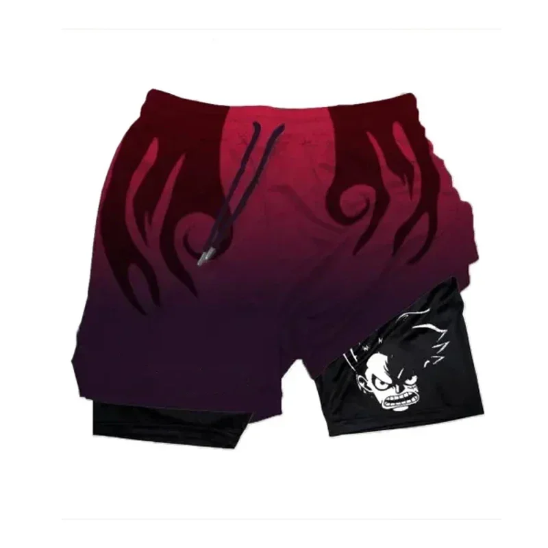 New ONE PIECE Luffy Zoro Running Shorts Anime Men 2 in 1 GYM Sport Shorts Breathable 5 Gear Nika Doflamingo Workout Beach Shorts