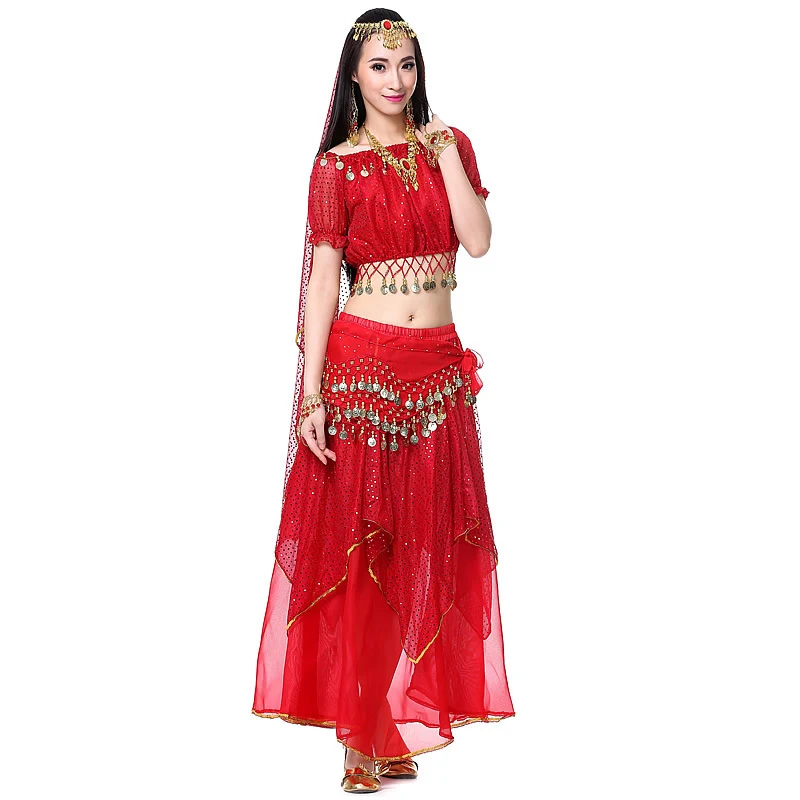 Indian Dance Girls Costume 2/3/5 PCS Set Egypt Belly Dance Arabic Practice Clothes Adult Women Bollywood Sequin Dance wear Suit